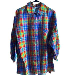 We Wore What Multi Colored Plaid Dad Shirt Size XL